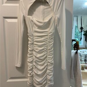 Tiger Mist White Long Sleeve Ruched Dress